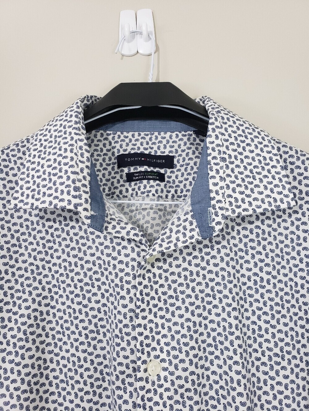 Tommy Hilfiger TH Flex Slim Fit Micro Paisley Mens Dress Shirt Size XL - Picture 4 of 10
